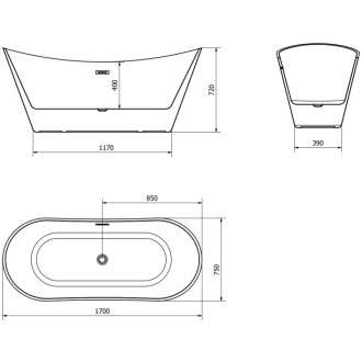 Voľne stojaca vaňa Mexen Celia 170 x 75 cm, biela/čierna, kartáčovaný prepad vo farbe pištole gray - 52331707575-66