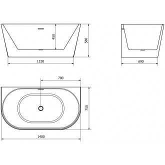 Voľne stojaca závesná vaňa Mexen Oval 140 x 75 cm, biela, prepad kartáčovaný zlatý - 52671407500-55