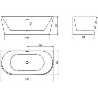 Voľne stojaca závesná vaňa Mexen Oval 170 x 80 cm, biela, zlatý prepad - 52671708000-50