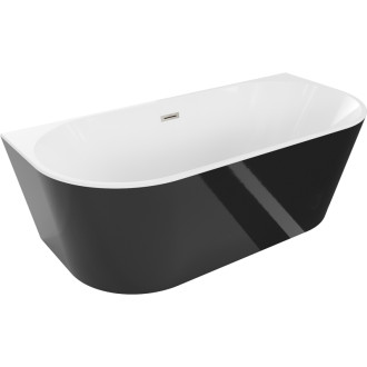 Voľne stojaca závesná vaňa Mexen Oval 170 x 80 cm, biela / čierna, prepad kartáčovaný nikel - 52671708075-97