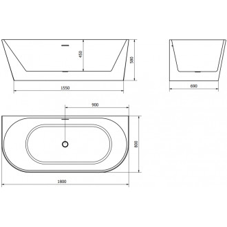 Voľne stojaca závesná vaňa Mexen Oval 180 x 80 cm, biela, prepad kartáčovaný zlatý - 52671808000-55