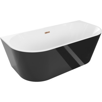 Voľne stojaca závesná vaňa Mexen Oval 180 x 80 cm, biela / čierna, ružovo-zlatý prepad - 52671808075-60