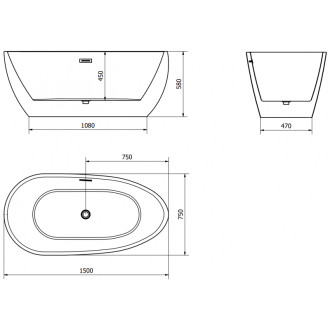 Voľne stojaca vaňa Mexen Eos 150 x 75 cm, biela, chrómovaný prepad - 52471507500-01