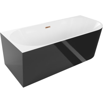 Voľne stojaca rohová vaňa Mexen Mia ľavá 160 x 75 cm, biela/čierna, s prepadom ružové zlato - 52691607575L-60