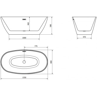 Voľne stojaca vaňa Mexen Eris 155 x 80 cm, biela, chrómovaný prepad - 53441558000-01