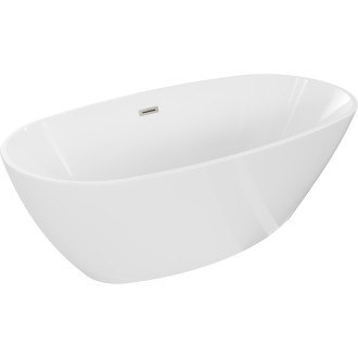 Voľne stojaca vaňa Mexen Eris 155 x 80 cm, biela, prepad kartáčovaný nikel - 53441558000-97