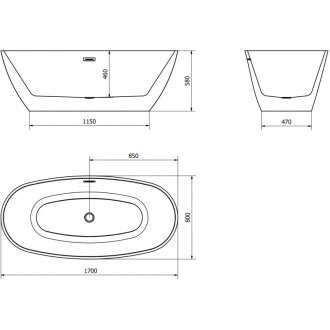 Voľne stojaca vaňa Mexen Eris 170 x 80 cm, biela/čierna, čierny prepad - 53441708075-70