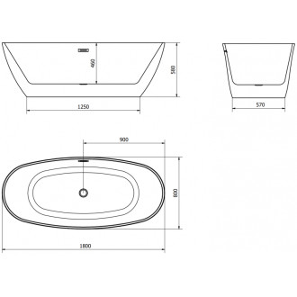 Voľne stojaca vaňa Mexen Eris 180 x 80 cm, biela, čierny prepad - 53441808000-70
