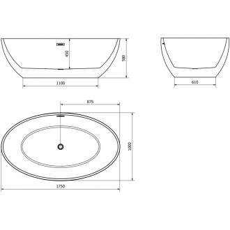 Voľne stojaca vaňa Mexen Nike 175 x 100 cm, biela, čierny prepad - 54071751000-70