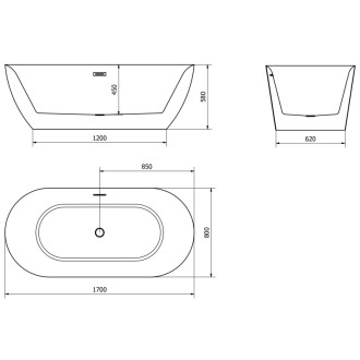 Voľne stojaca vaňa Mexen Roxy 170 x 80 cm, biela/čierna, biely prepad - 51201708075-20