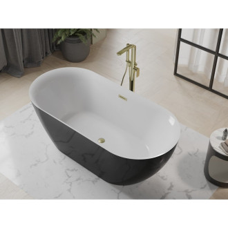 Voľne stojaca vaňa Mexen Roxy 170 x 80 cm, biela/čierna, prepad kartáčovaný zlatý - 51201708075-55