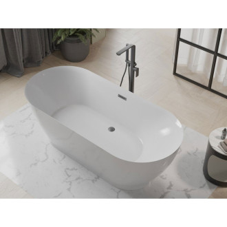 Voľne stojaca vaňa Mexen Roxy 180 x 85 cm, biela, prepad vo farbe gun metal - 51201808500-95