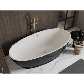Voľne stojaca vaňa Mexen Bilbao 180 x 90 cm, biela/čierna, prepad kartáčovaný zlatý - 51311809075-55