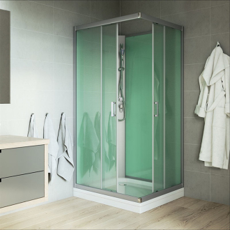 Mereo Sprchový box, štvorcový, 90x90x203 cm, satin ALU, liata vanička, s batériou CK34122M