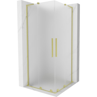 Mexen Velar L Duo posuvný sprchovací kút 90 x 90 cm, matná, kartáčované zlato - 871-090-090-02-33-55