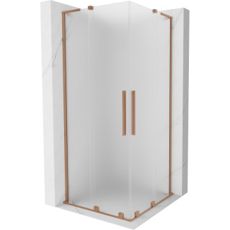 Mexen Velar L Duo posuvný sprchovací kút 80 x 80 cm, matná, kartáčovaná meď - 871-080-080-02-33-65