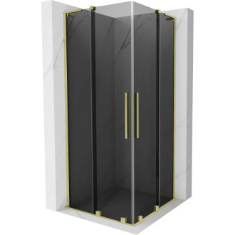 Mexen Velar L Duo posuvný sprchovací kút 90 x 90 cm, grafit, kartáčované zlato - 871-090-090-02-43-55