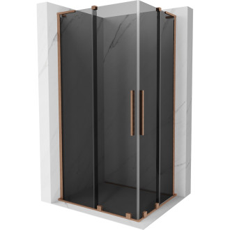 Mexen Velar L Duo posuvný sprchovací kút 90 x 80 cm, grafit, kartáčovaná meď - 871-090-080-02-43-65