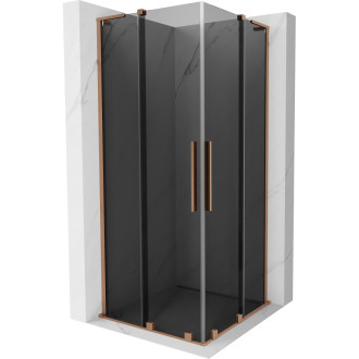 Mexen Velar L Duo posuvný sprchovací kút 90 x 90 cm, grafit, kartáčovaná meď - 871-090-090-02-43-65