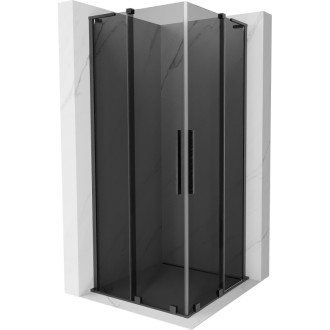 Mexen Velar L Duo posuvný sprchovací kút 90 x 90 cm, grafit, kartáčovaná pištoľovo sivá - 871-090-090-02-43-66