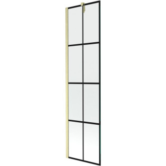 Vaňová zástena Mexen Next s jedným krídlom 50 x 150 cm, čierna kockovaná, kartáčované zlato - 895-050-000-00-77-55