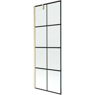 Vaňová zástena Mexen Next s jedným krídlom 70 x 150 cm, čierny kockovaný vzor, kartáčované zlato - 895-070-000-00-77-55