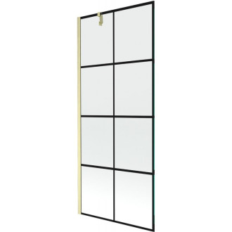 Vaňová zástena Mexen Next s jedným krídlom 80 x 150 cm, čierna kockovaná, kartáčované zlato - 895-080-000-00-77-55