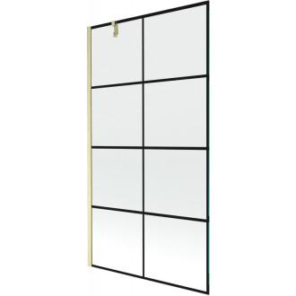 Vaňová zástena Mexen Next s jedným krídlom 100 x 150 cm, čierna kockovaná, kartáčované zlato - 895-100-000-00-77-55
