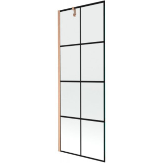 Vaňová zástena Mexen Next s jedným krídlom 70 x 150 cm, čierna mriežka, kartáčovaná meď - 895-070-000-00-77-65