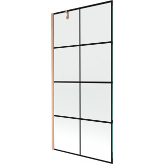 Vaňová zástena Mexen Next s jedným krídlom 90 x 150 cm, čierna mriežka, kartáčovaná meď - 895-090-000-00-77-65