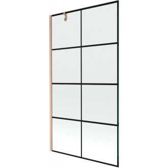 Vaňová zástena Mexen Next s jedným krídlom 100 x 150 cm, čierna mriežka, kartáčovaná meď - 895-100-000-00-77-65