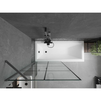 Vanová zástěna Mexen Next s jedním křídlem 90 x 150 cm, černá mřížka, stříbrná - 895-090-000-00-77-95