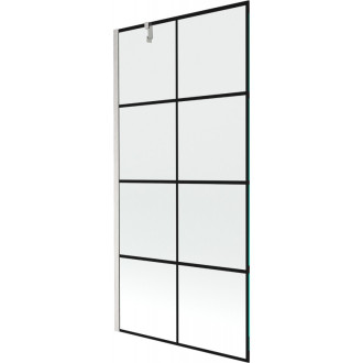 Vaňová zástena Mexen Next s jedným krídlom 90 x 150 cm, čierna mriežka, kartáčovaný nikel - 895-090-000-00-77-97