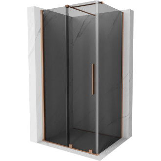 Posuvný sprchovací kút Mexen Velar 90 x 75 cm, grafit, kartáčovaná meď - 871-090-075-41-65