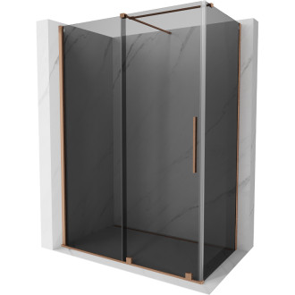 Posuvný sprchovací kút Mexen Velar 160 x 100 cm, grafit, kartáčovaná meď - 871-160-100-41-65