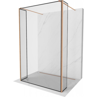 Voľne stojaca sprchová zástena Mexen Kioto 150 x 30 x 30 cm, čierny rám, kartáčovaná meď - 800-150-030-222-65-70-030