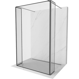 Voľne stojaca sprchová zástena Mexen Kioto 130 x 30 x 30 cm, čierny rám, kartáčovaná pištoľovo sivá - 800-130-030-222-66-70-030