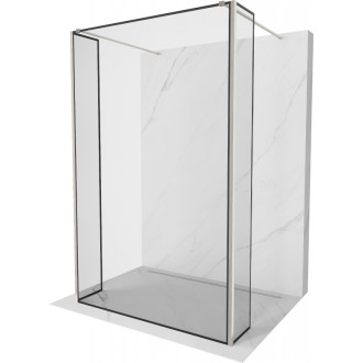Voľne stojaca sprchová zástena Mexen Kioto 90 x 30 x 30 cm, čierny rám, kartáčovaný nikel - 800-090-030-222-97-70-030