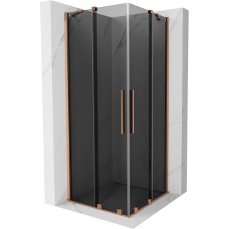 Mexen Velar Duo posuvný sprchovací kút 90 x 90 cm, grafit, kartáčovaná meď - 871-090-090-42-65