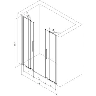 Posuvné sprchové dvere Mexen Velar Duo 160 cm, matné, zlaté - 871-160-000-32-50