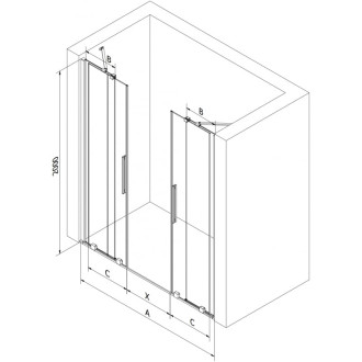 Posuvné sprchové dvere Mexen Velar Duo 200 cm, grafit, biela - 871-200-000-42-20