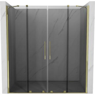 Posuvné sprchové dvere Mexen Velar Duo 200 cm, grafit, zlato - 871-200-000-42-50