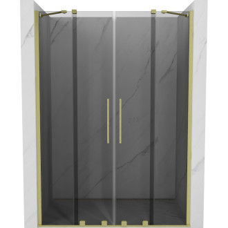 Posuvné sprchové dvere Mexen Velar Duo 140 cm, grafit, kartáčované zlato - 871-140-000-42-55