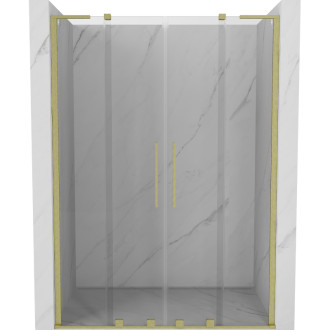 Posuvné sprchové dvere Mexen Velar L Duo 140 cm, priehľadné, kartáčované zlato - 871-140-003-02-55