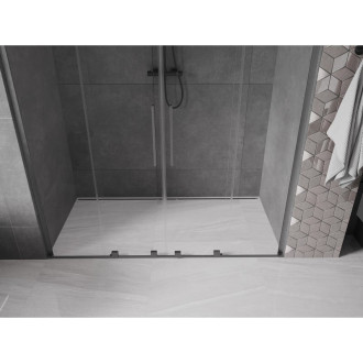 Posuvné sprchové dvere Mexen Velar L Duo 180 cm, priehľadné, kartáčovaná pištoľovo sivá - 871-180-003-02-66