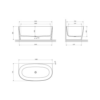 Omnires Valencia M+ přístěnná vana, 148 × 77 cm, bílá mat VALENCIA148SWPBM