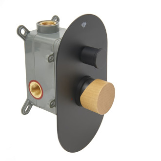 Sprchová a vanová baterie SAT Fusion včetně podomítkového tělesa páka světlé dřevo SATBSFU215DSC