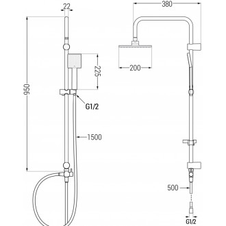 Sprchová souprava Mexen Tord k montáži na povrch s dešťovou sprchou a termostatickou sprchovou baterií Slim, černá - 77105200-70