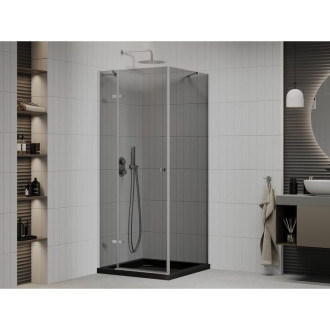 Výklopný sprchový kout Mexen Roma 90 x 90 cm, grafit, chrom + Plochá sprchová vanička, černá - 854-090-090-01-40-4070