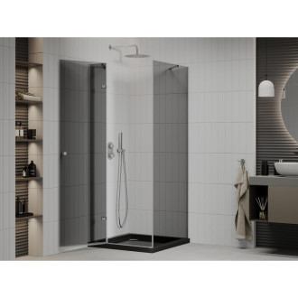 Výklopný sprchový kout Mexen Roma 90 x 90 cm, grafit, chrom + Plochá sprchová vanička, černá - 854-090-090-01-40-4070